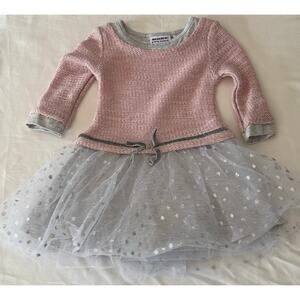 Girls Baby Pink Gray BlueBeri Sweater Dress Tule Sparkle Skirt Silver Accents